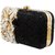 TARUSA Black Brocade Floral Hand Embroidery Clutch Box For Women