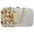 TARUSA Ivory White Brocade Floral Hand Embroidery Clutch Box For Women