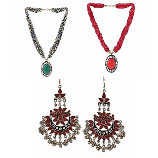 Combo of 2 oxidised  beads harram necklace + oxidised earring