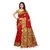 Fabwomen Red Khadi Floral Saree With Blouse