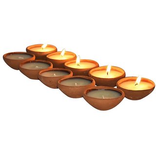 Light Jewels Earthen Clay  Handmade Diwali Oil Lamp Diya For Pooja (Pack of 10)
