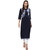 Janasya Women's Navy Blue Solid Crepe A-Line Kurti