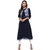 Janasya Women's Navy Blue Solid Crepe A-Line Kurti