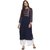 Janasya Women's Navy Blue Embellished Crepe Straight Kurti