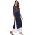 Janasya Women's Navy Blue Embellished Crepe Straight Kurti