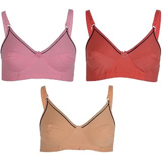 Minha Plain Non- Padded Multicolor Full Cup Cotton Bra (Pack Of 3)