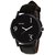 EGLOB Round Dial Black Leather Men Analog Watch