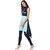Janasya Women's Blue Crepe High Low Hemline Abstract Print Kurta