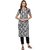 Janasya Women's Grey Cotton Straight Abstract Print Kurta