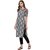 Janasya Women's Grey Cotton Straight Abstract Print Kurta