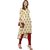 Janasya Women's Cream Cotton High Low Hemline Embellished Kurta