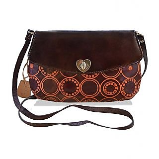 arpera Embossed Genuine Leather Brown Sling bag  C11517-2
