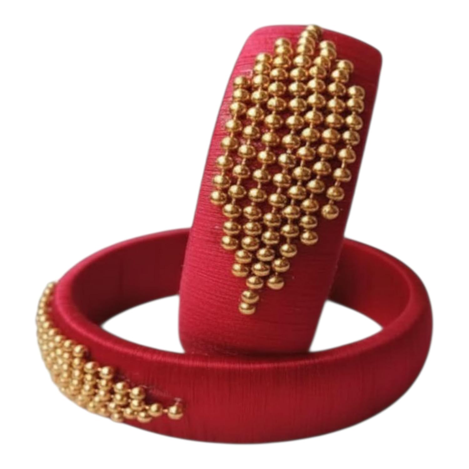 Thread Bangle Red Buy Traditional Red Silk Thread Bangles with Gold Beaded Design Wear ...