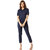 Miss Chase Women's Navy Cherish Your Love Tie-Up Jumpsuit