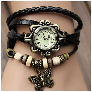 Vintage Round Dial Multicolor Leather Strap Analog Watch For Women