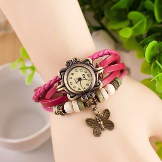 Eglob Round Dial Pink Metal Strap Analog Watch For Women & Girls