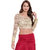 Texco Women Golden Beige Lace Party Crop Top