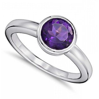 Original  Natural Stone Amethyst Silver Plated Ring For Astrological Purpose By CEYLONMINE