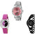 Neutron Modern Party Wedding Love Valentine And Chain Analogue Silver, Pink And Black Color Girls And Women Watch - G286-G277-G68 (Combo Of  3 )