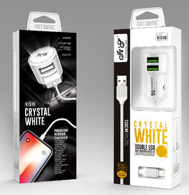 IT S Crystal White 4.6Amp Dual Usb Port Fast Charging Auto Id Car Charger With Android Cable