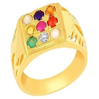 Navratan Ring Stone Crystal Natural Lab Certified Stone Navgrah Gold Plated Finger Ring For Astrological Purpose By CEYLONMINE