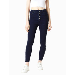 Miss chase Women's Navy Blue Skinny High Rise Clean Look Cropped Denim Jeans