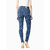 Miss chase Women's Blue Skinny High Rise Clean Look Fringe And Side Zipper Detailing Cropped Denim Jeans