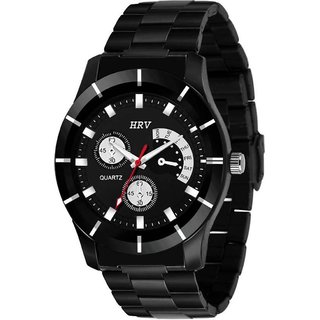 HRV Black Stainless Steel Mens Wristwatch with Sleek Black Chain Strap