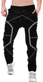 Odoky Black Geometric Design Men Cotton Trackpant NR