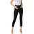 Miss Chase Women's Black Skinny High Rise Clean Look Cropped Fringed Hemline Solid Stretchable Denim Jeans