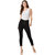 Miss Chase Women's Black Skinny High Rise Clean Look Cropped Fringed Hemline Solid Stretchable Denim Jeans