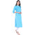 Blancora Women's 3/4th Sleeves Sky Blue Cotton Straight Kurti