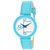 Sky Blue Leather Strap ROMAN Print Dial Cutt  Glass  Designer For Women Watch