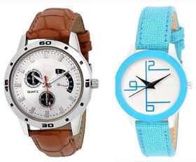 stylish multicolor leather strap party wear + formal + casual combo sett of two for boys and girls 085 Watch