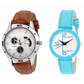 stylish multicolor leather strap party wear + formal + casual combo sett of two for boys and girls 085 Watch
