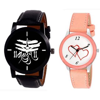stylish multicolor leather strap party wear + formal + casual combo sett of two for boys and girls 020 Watch
