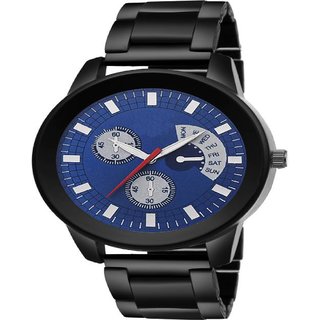 HRV Black Dial Chronograph Printed Dial Black Steel Chain Watch