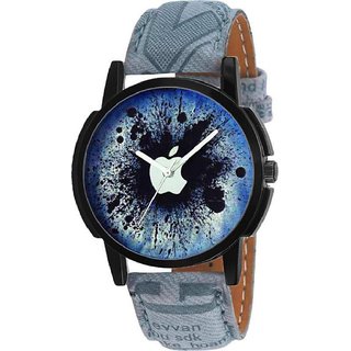 HRV New Designcer APPLE Print Dial Blue Leather Belt Men  Women Watch - For Boyscccc