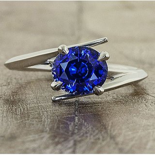 Precious stone 7.25 Ratti Natural Stone Blue Sapphire/Neelam  Stone Silver Plated Ring For UNISEX By CEYLONMINE