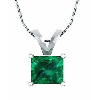 CEYLONMINE - Natural  7.25 Ratti Emerald  Stone Pendant Silver Plated Pendant For Astrological Purpose