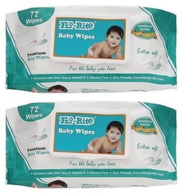 Florite Premium Baby Wet Wipes with Aloe Vera and Vitamin E - 72 Wipes (Pack of 2).