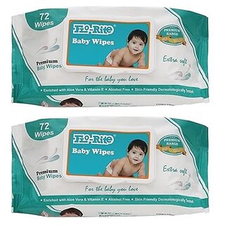 Florite Premium Baby Wet Wipes with Aloe Vera and Vitamin E - 72 Wipes (Pack of 2).