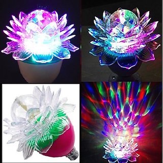 Multicolor 360 Degree LED Crystal Lotus Rotating Bulb for Decoration  Disco Function. B22 Holder - 1 Pc
