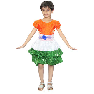 Kaku Fancy Dresses Tricolor Frock Costume For Independence Day/Republic Day - Tricolor, For Girls