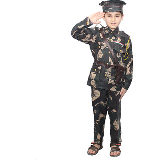 Kaku Fancy Dresses Our Helper/National Hero Indian Military Costume -Green,for Boys  Girls