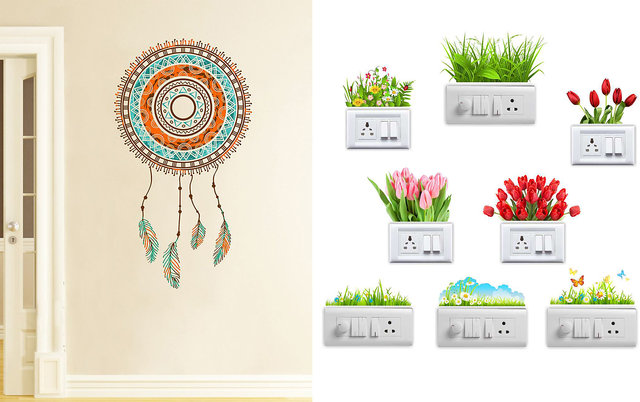 Buy EJA Art Hand Drawn Dreamcatcher Wall Sticker With Free Flowers ...