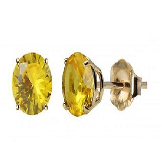 Pukhraj Stud Earring Unheated  Untreated Stone Yellow Sapphire Gold Plated Earring By CEYLONMINE