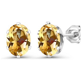 CEYLONMINE- Natural Yellow Sapphire/Pushpraj Stone Earring For Astrological Purpose