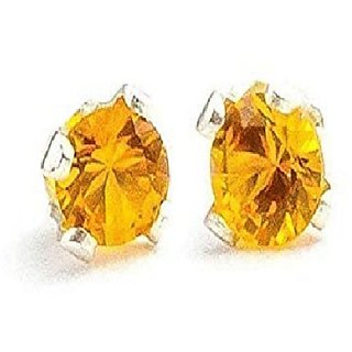 Original Stone Yellow Sapphire Stud Earring Lab Certified stone Pukhraj Earring For Women & Girls By CEYLONMINE