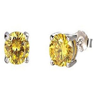 Pukhraj Stud Earring Unheated  Untreated Stone Yellow Sapphire Silver Plated Earring By CEYLONMINE